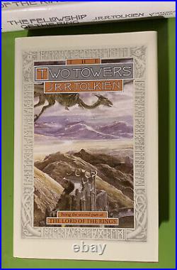 VTG 90s The Lord Of The Rings Trilogy Hardcover Books Box Set & Maps JRR Tolkien
